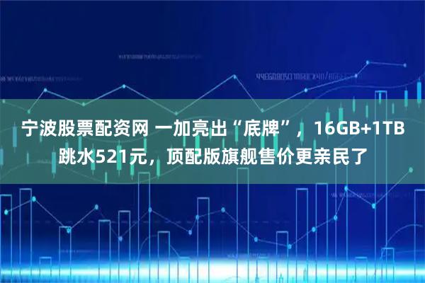 宁波股票配资网 一加亮出“底牌”，16GB+1TB跳水521元，顶配版旗舰售价更亲民了